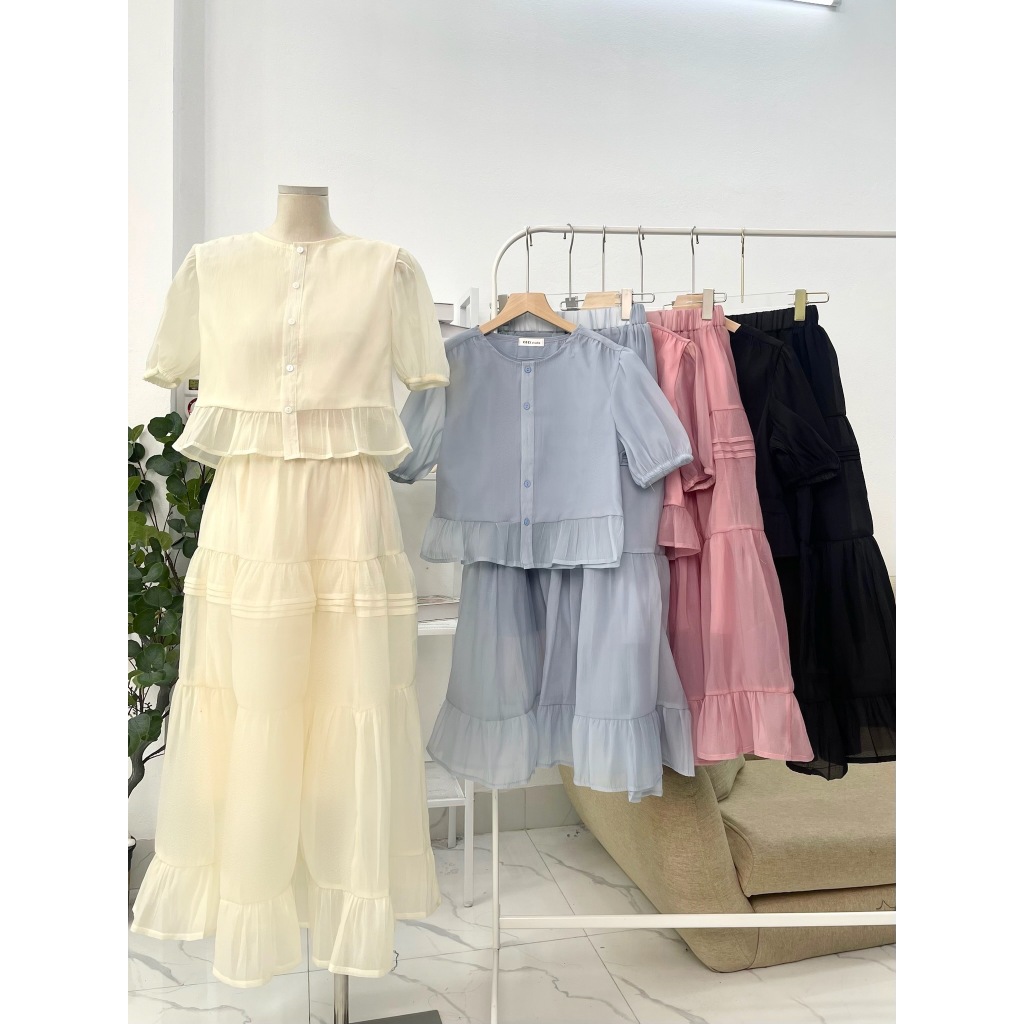 Set Áo Ngắn Tay Kèm Chân Váy Tầng Dáng Dài Xòe Nhẹ Nhàng Sang Chảnh Chất Tơ Sần - 29feb.closet - S166 | BigBuy360 - bigbuy360.vn