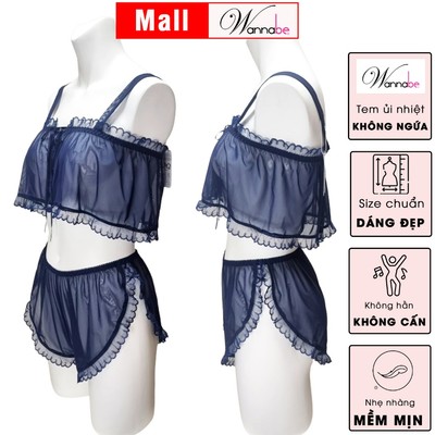 Đồ bộ mặc nhà sexy WANNABE bộ short lưới trong suốt xuyên thấu kiểu dáng nữ tính quyến rũ BSC05