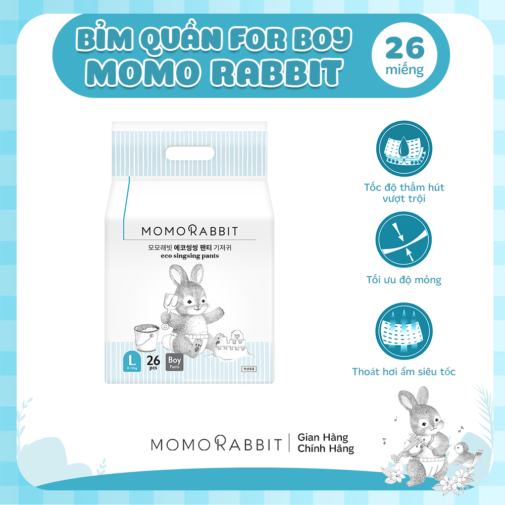 Bỉm quần bé trai Momo Rabbit 2023 - size L - 26 miếng - 8-12kg