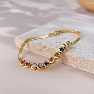 Vòng tay nữ đá đủ màu mạ vàng titan phong cách Hàn Quốc không gỉ