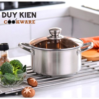 [HÀNG MỚI 2024] Nồi Inox 3 Đáy Bếp Từ Nấu Canh, Luộc Gà Size 18/20/24CM Kèm Nắp Vung Kính Cường Lực Màu Trà Sang Trọng