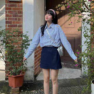 Áo sơ mi oversize tay dài đấu sọc thời trang nữ thời trang giới trẻ GAGO GA4502