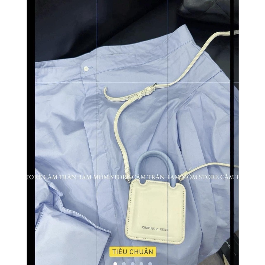 Áo sơ mi trễ vai , áo trễ vai tay bồng 2 màu trắng / màu xanh tiểu thư sang chảnh S107