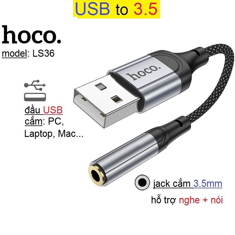Jack chuyển USB-A to 3.5 Hoco LS36 usb sound dùng cho PC/ Laptop -Bảo Hành 3 tháng | BigBuy360 - bigbuy360.vn