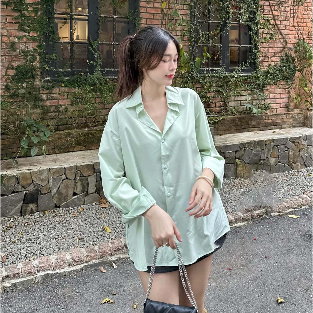 Áo sơ mi lụa dài tay freesize nhiều màu pastel MAILYLY STORE, áo sơ mi basic trơn dáng dài form rộng | BigBuy360 - bigbuy360.vn