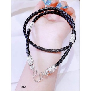 Dây da bọc đầu rồng bạc 4 đốt