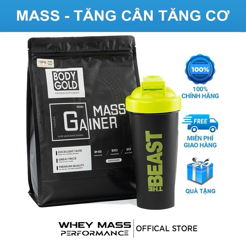 Sữa Tăng Cân Mass Gainer Body Gold 1,5 KG + Tặng Bình Lắc