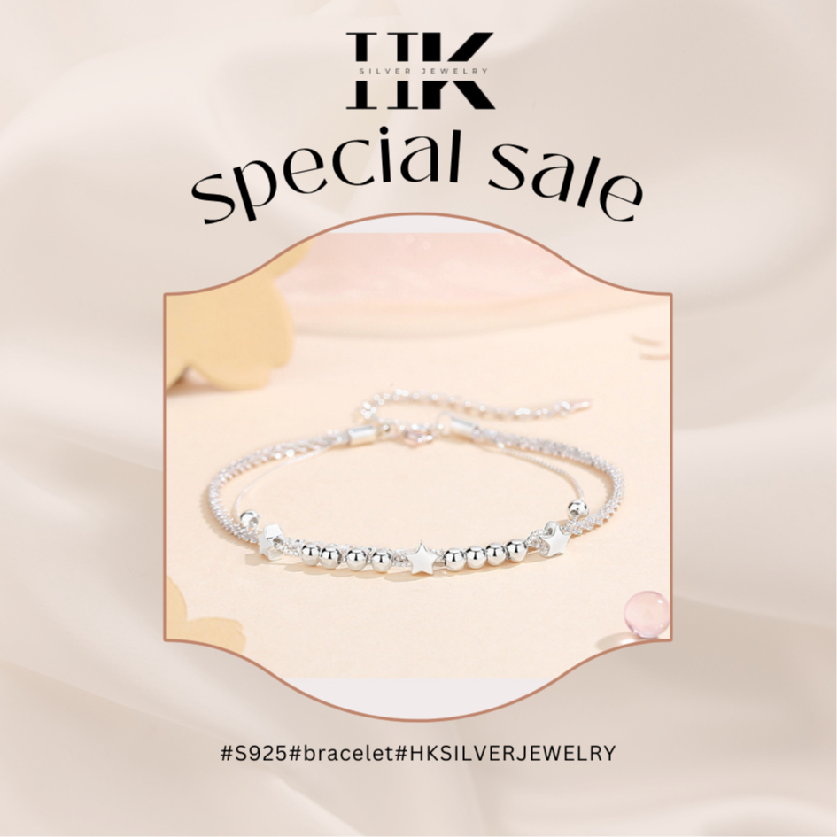 LẮC BẠC NỮ S925 HKSILIVER, CHẤT LIỆU BẠC S925, LẮC TAY VÒNG DÂY ĐÔI TINH TẾ DỄ THƯƠNG