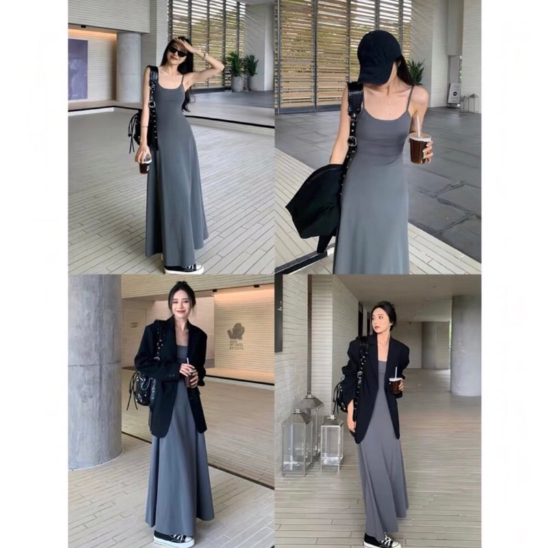 D003 Đầm maxi nữ hai dây dáng dài xòe nhiều màu chất thun tăm lạnh tôn dáng, size S M | BigBuy360 - bigbuy360.vn