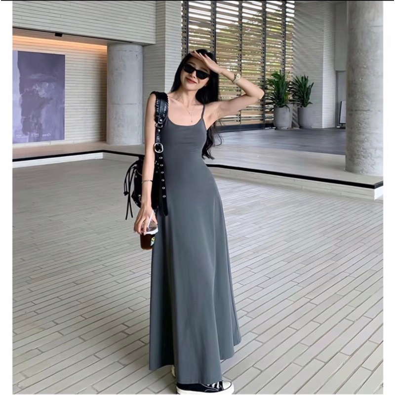 D003 Đầm maxi nữ hai dây dáng dài xòe nhiều màu chất thun tăm lạnh tôn dáng, size S M | BigBuy360 - bigbuy360.vn