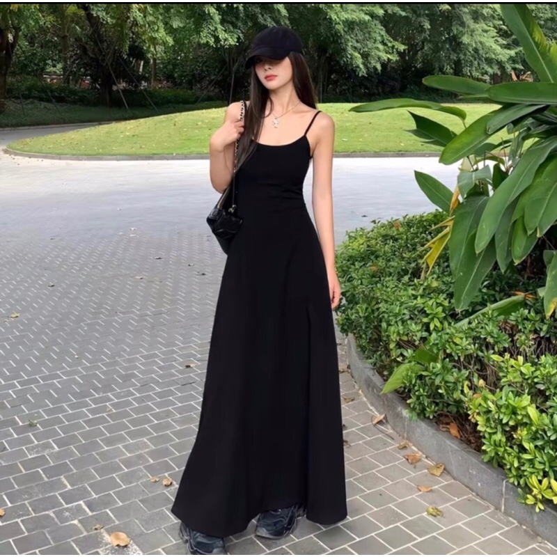 D003 Đầm maxi nữ hai dây dáng dài xòe nhiều màu chất thun tăm lạnh tôn dáng, size S M | BigBuy360 - bigbuy360.vn