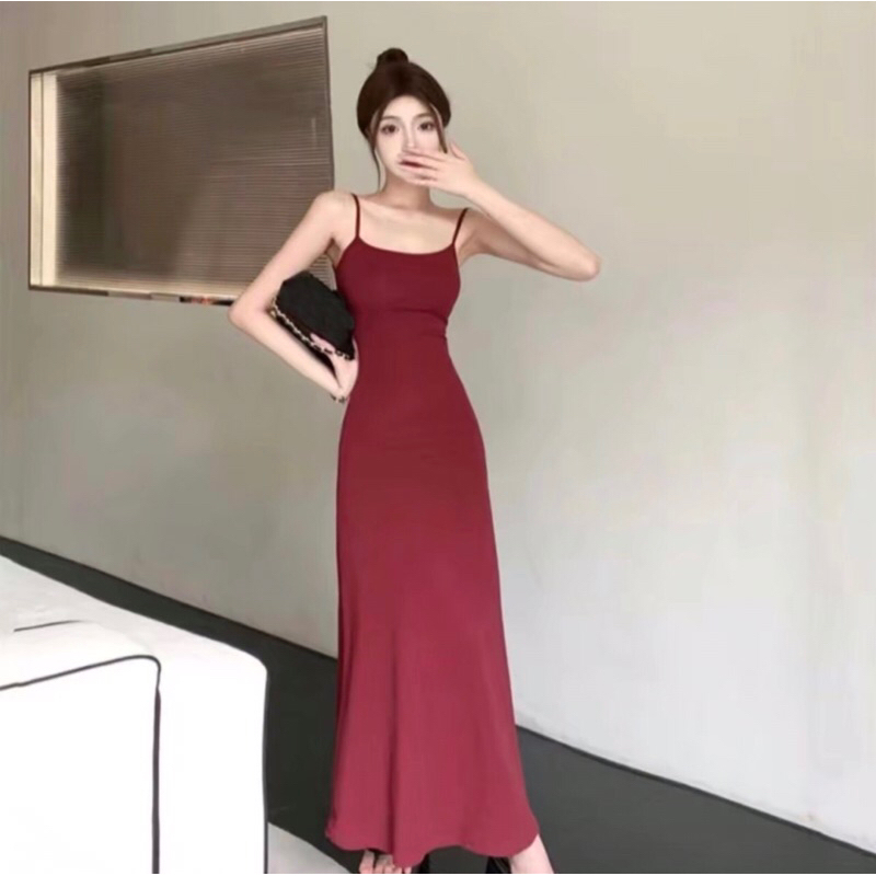D003 Đầm maxi nữ hai dây dáng dài xòe nhiều màu chất thun tăm lạnh tôn dáng, size S M | BigBuy360 - bigbuy360.vn