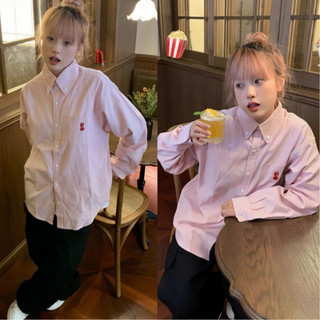 Áo sơ mi nữ thêu thỏ, áo sơ mi nữ kẻ sọc tay dài thêu thỏ dáng unisex form rộng