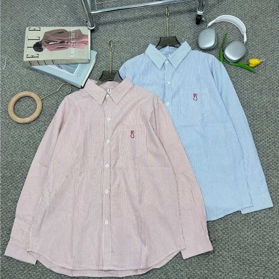 Áo Sơ Mi Nữ Thêu Thỏ, Áo Sơ Mi Nữ Kẻ Sọc Tay Dài Thêu Thỏ Dáng UNISEX Form Rộng | BigBuy360 - bigbuy360.vn