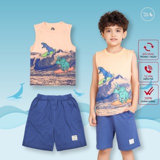 Bộ đồ ba lỗ sát nách cho bé trai size đại vải cotton mềm in khủng long Bộ ba lỗ cho bé cỡ 3-11 tuổi