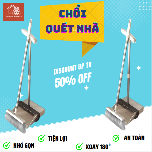 Bộ chổi quét nhà xoay 180 độ tặng kèm hót rác gấp gọn cao cấp, đa năng, giá rẻ