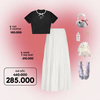  Mua 1 Áo Croptop Yuki Đen và 1 Chân váy Dài Annie Trắng Kill System