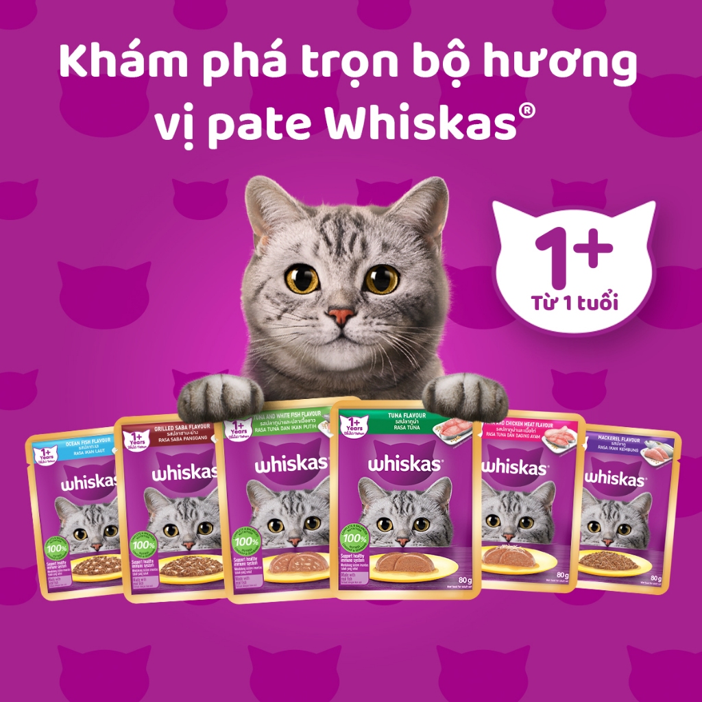 [Quà tặng không bán] Thức ăn mèo Whiskas vị cá thu túi 80g