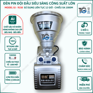 Đèn pin đội đầu siêu sáng XJ 9158 chiếu xa 1000m tích điện 12 giờ đổi 3 màu tặng kèm dây đeo đầu thay thế Đèn đội đầu
