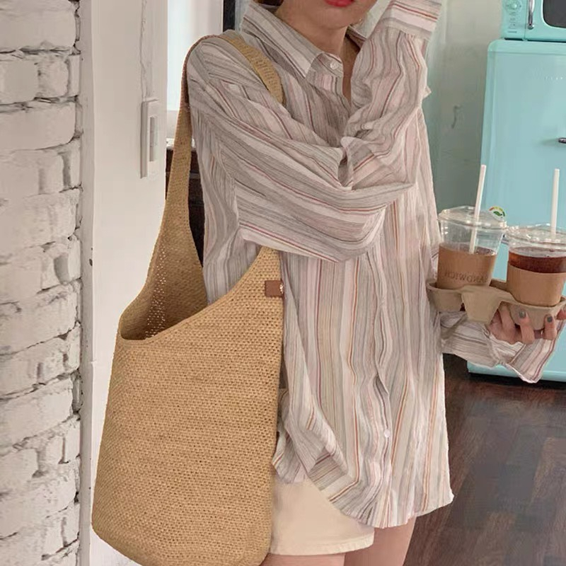 Áo Sơ Mi Nữ Dài Tay Kẻ Sọc Phối Màu, Áo Sơ Mi Hàn Quốc Siêu Năng Động Cá Tính Trẻ Trung | BigBuy360 - bigbuy360.vn