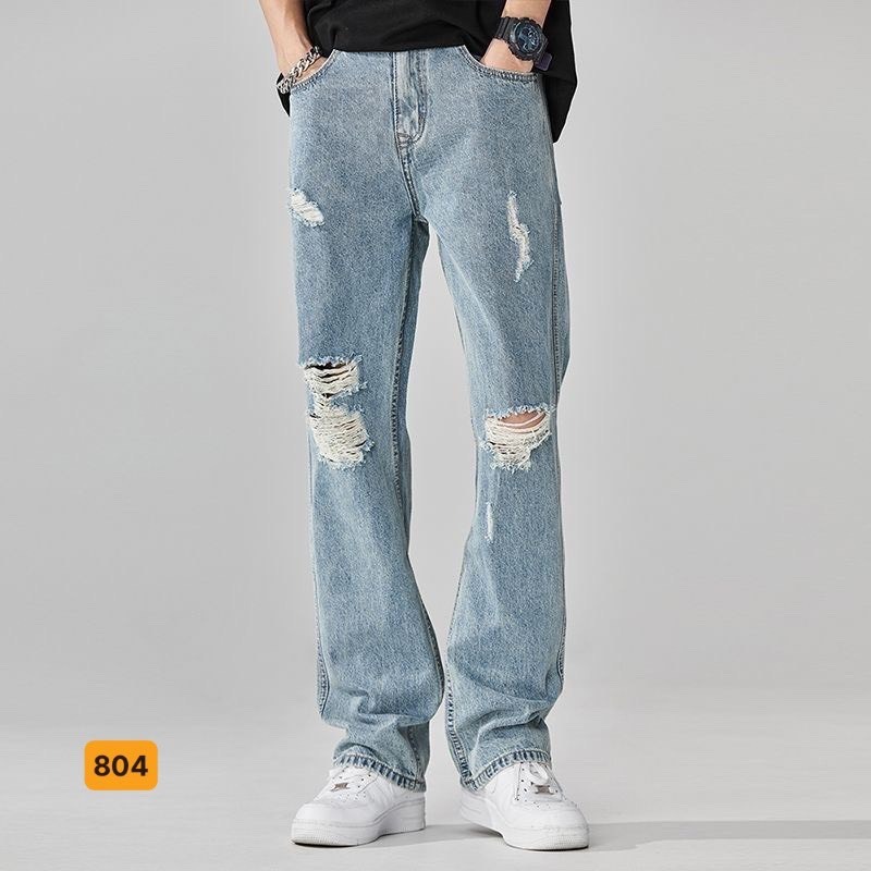 Quần baggy nam màu xanh kiểu rách ống rộng chất vải denim thiết kế trẻ trung solo-store BG804