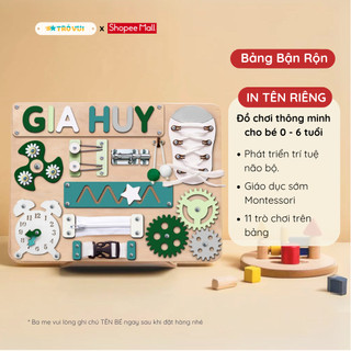 Bảng Bận Rộn Gỗ In Tên Bé Green Busy Board 1-3 Tuổi - Đồ Chơi Rèn Luyện Kỹ Năng | Trò Vui BB10