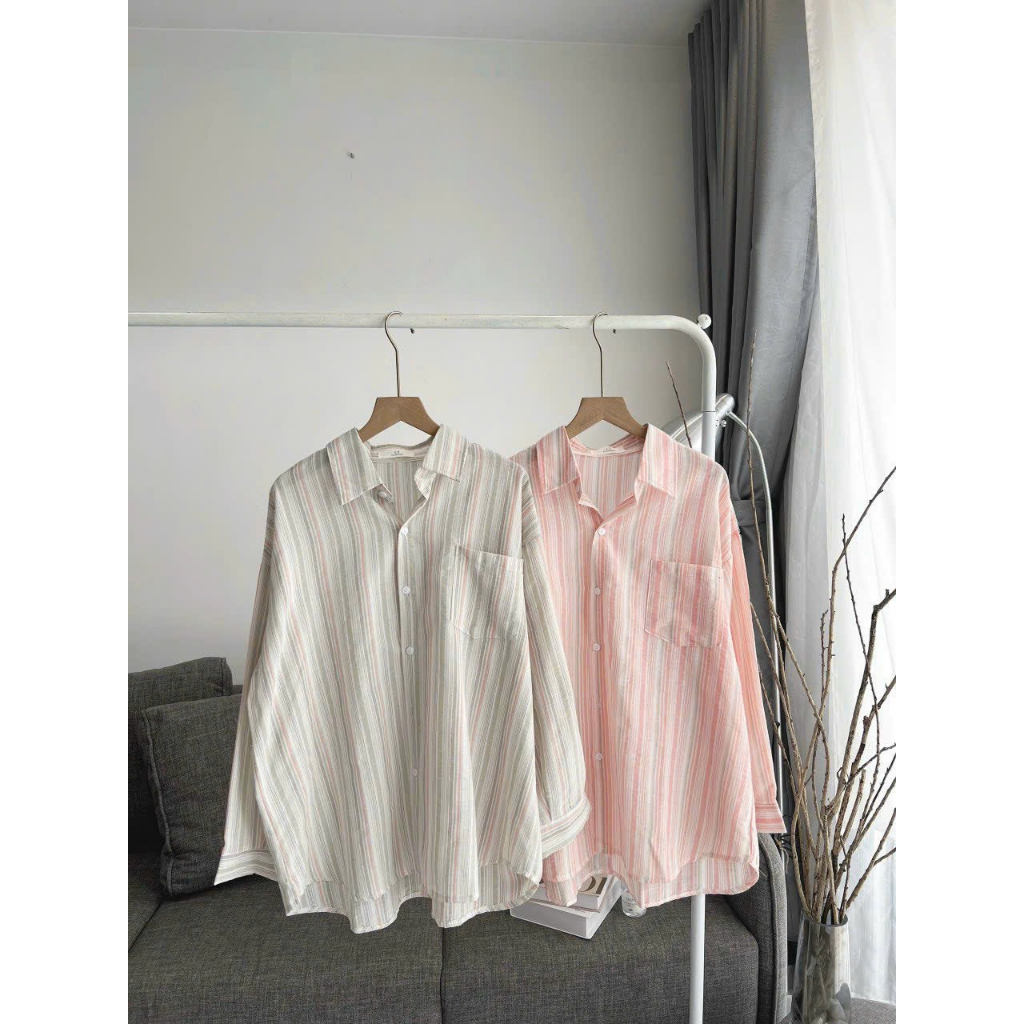 Áo Sơ Mi Nữ Dài Tay Kẻ Sọc Phối Màu, Áo Sơ Mi Hàn Quốc Siêu Năng Động Cá Tính Trẻ Trung | BigBuy360 - bigbuy360.vn