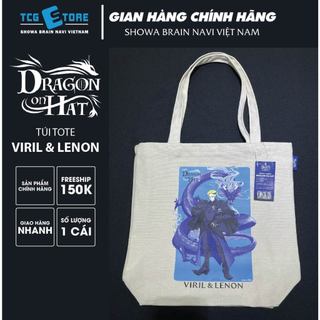 Túi tote vải canvas Dragon on Hat phiên bản Viril và rồng xanh Lenon, kích thước 360x370x110mm, Sl 1 cái