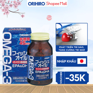 Dầu cá Omega - 3 Orihiro Nhật Bản giúp bổ mắt, bổ não, tăng cường sức khỏe và cải thiện giấc ngủ hộp 180 viên