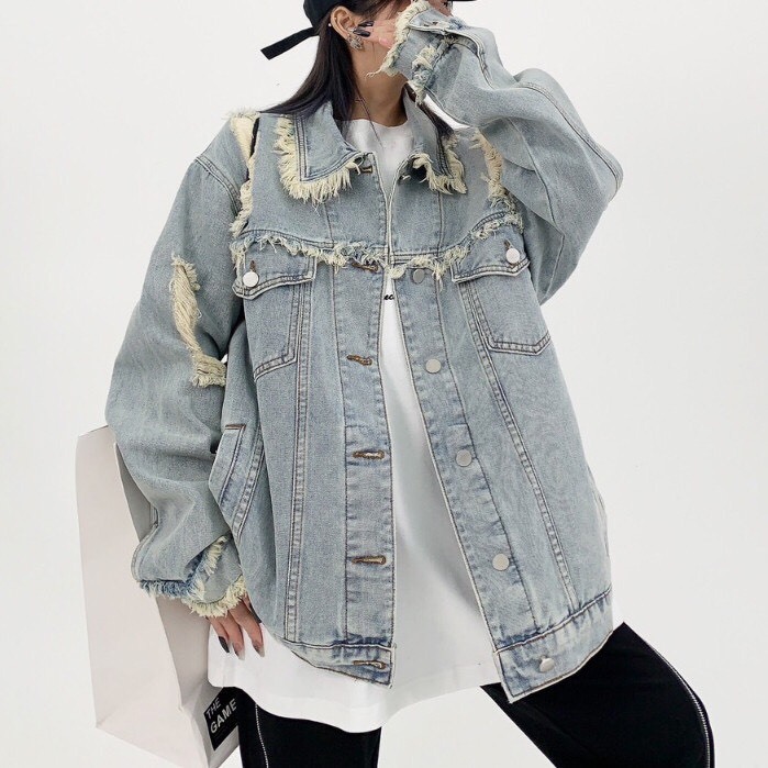 Áo khoác ngoài, áo khoác jean dài tay phong cách rua tua dài tay unisex thời trang nam nữ | BigBuy360 - bigbuy360.vn