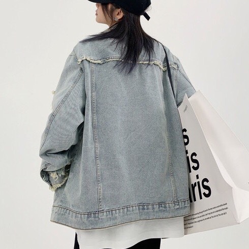 Áo khoác ngoài, áo khoác jean dài tay phong cách rua tua dài tay unisex thời trang nam nữ | BigBuy360 - bigbuy360.vn