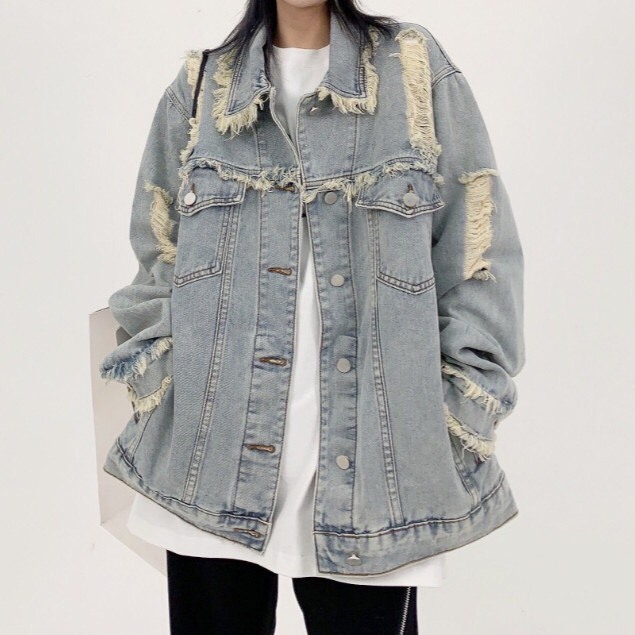 Áo khoác ngoài, áo khoác jean dài tay phong cách rua tua dài tay unisex thời trang nam nữ