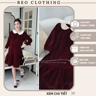 Váy nhung công sở thiết kế ,Đầm dáng babydoll thiết kế cổ sen tròn chất liệu nhung cao cấp