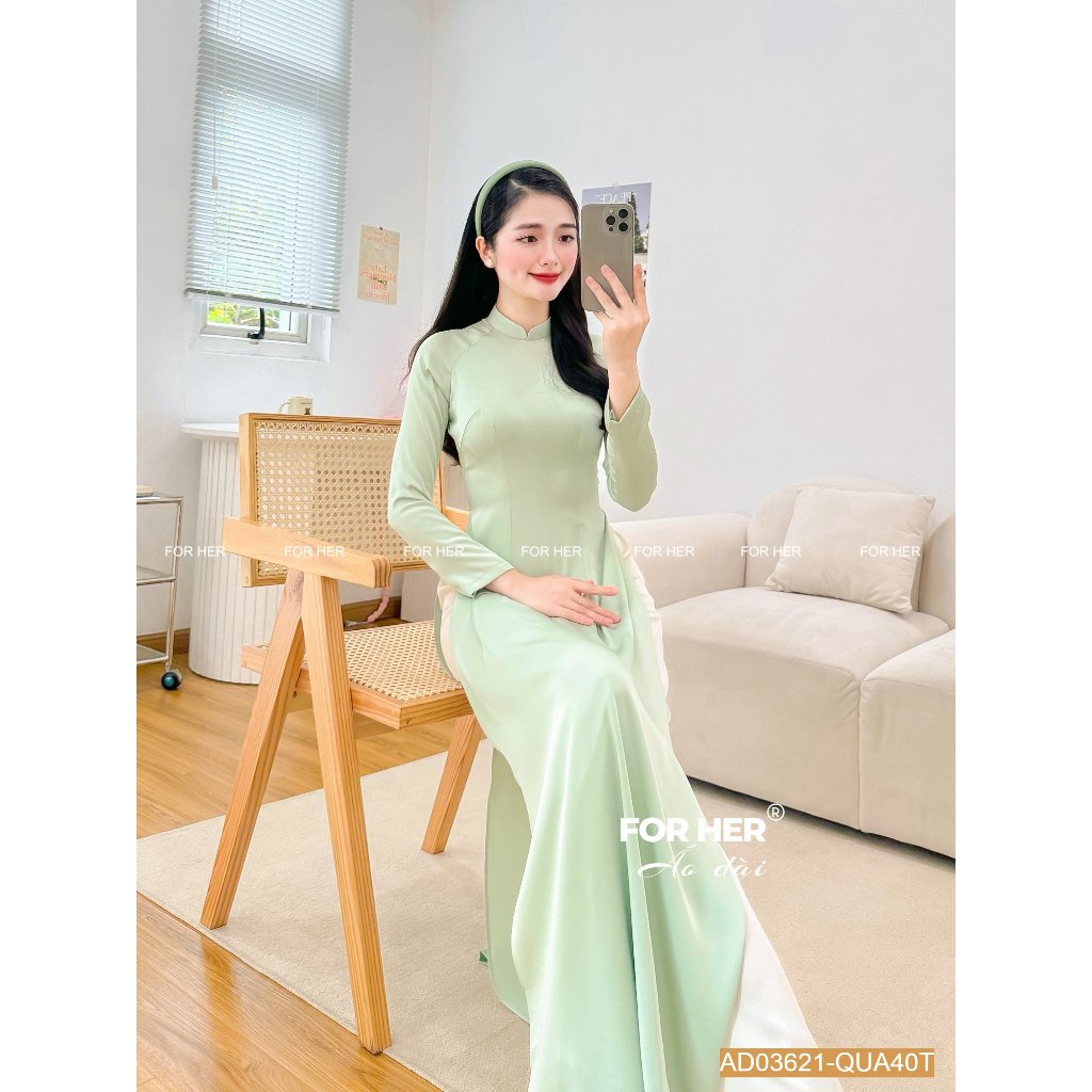 Áo dài FOR HER truyền thống Thái Tuấn xanh min AD03621
