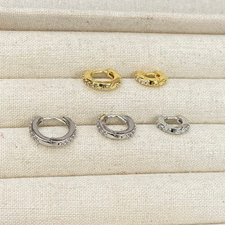 1 chiếc Bông tai khoen tròn đá zircon mạ
