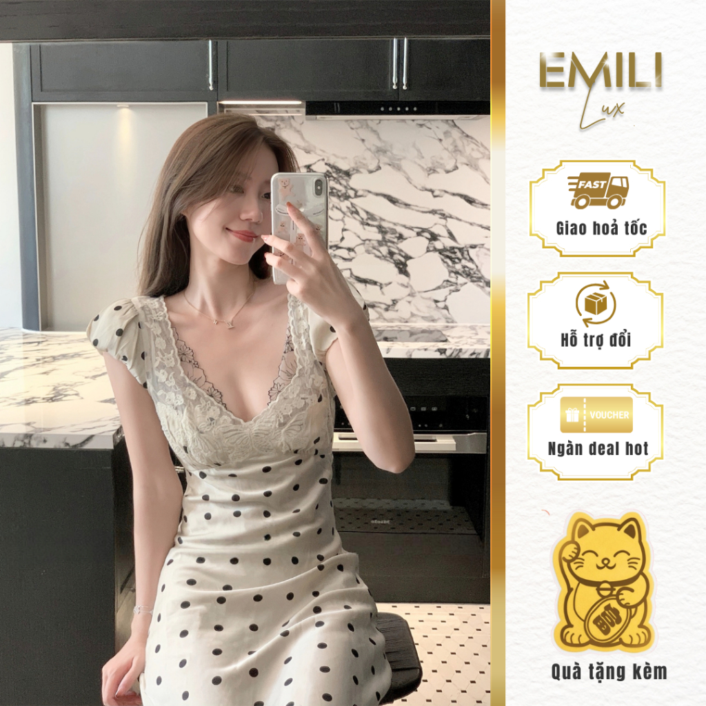 Đầm body chấm bi Emili đầm ôm body phối ren phong cách kiểu nữ [v281]