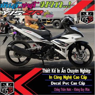Tem y15zr dán xe exciter 150 dàn áo trắng,tem rời,in chất liệu decal trắng có ép keo bảo vệ