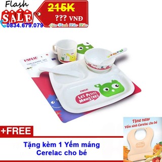 Bộ bát tập ăn farlin bằng nhựa phíp 5 món - tặng kèm yếm máng ceralac