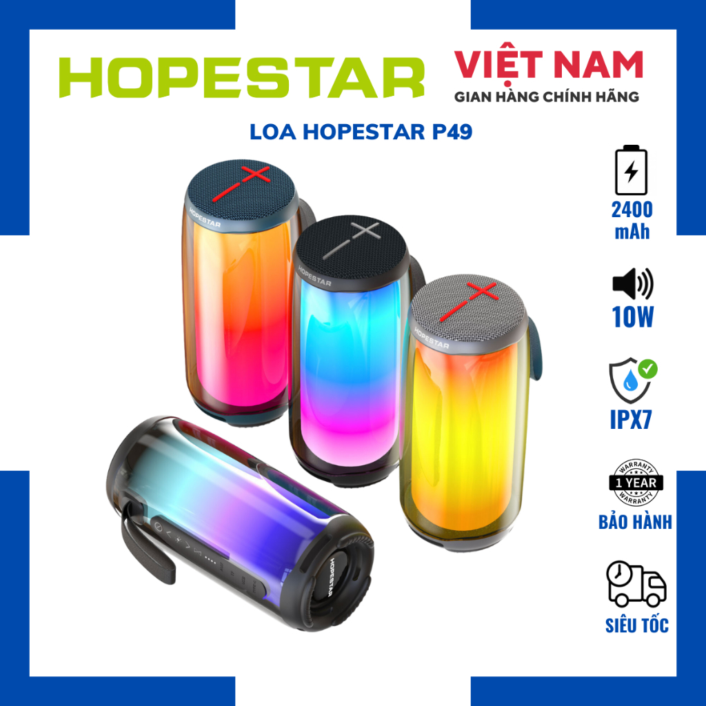 Loa Bluetooth Hopestar P49| Loa nghe nhạc công suất 10W, pin 2400mAh, led full màu - Chính Hãng, Bảo hành 12th - OBIBI