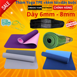 Thảm Tập Yoga, Gym 2 Lớp Tặng Túi Đựng, Dây Buộc (Giao Màu Ngẫu Nhiên) - Chính Hãng miDoctor