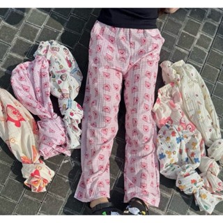 Quần Ngủ Dài Dáng Rộng Họa Tiết Hoạt Hình Phong Cách Hàn Quốc