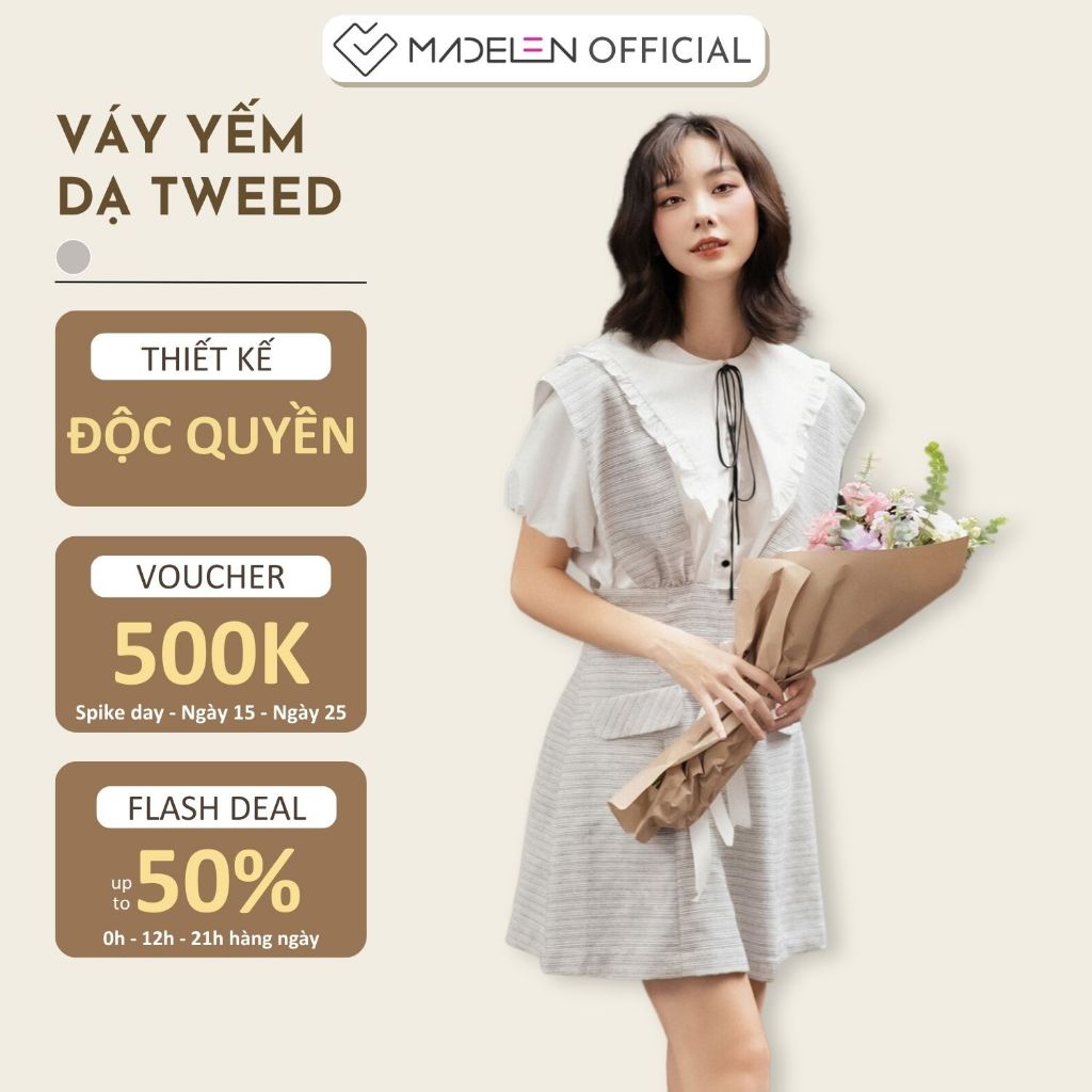 Váy yếm mix tweed túi nắp dáng xòe MADELEN