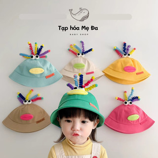 Nón Mũ vải kaki vành rộng che nắng gắn lò xo hoạt hình ngộ nghĩnh nhiều màu có quai đeo cho bé 0-3 tuổi (45-18cm)