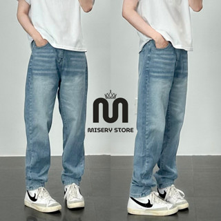 Quần Jean Nam Baggy Cạp Cao Wash Xanh Sky Misery Store, Quần Jean Nam Ống Suông Wash Smoke Chất Liệu Cao Cấp