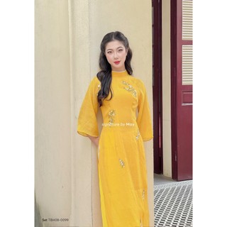 Set áo dài may.since2011 cổ đứng thêu hoa cúc vai +quần lụa tbh08-0099