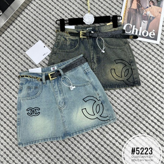 Chân váy jean bò xước chữ a thêu kèm đai xích hàng qcl1 - ms5223