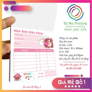 Hoá đơn mini nhiều màu sắc dễ thương - size 9x10cm - giấy ford 70 - 100 tờ - mẫu nơ hồng