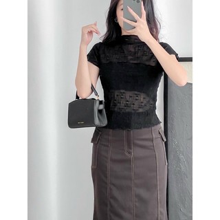TL582 - Áo Kiểu Ren Thun Hoa Có Áo Trong Cổ Cao Tay Ngắn Xinh Xắn Shop Tiến Linh