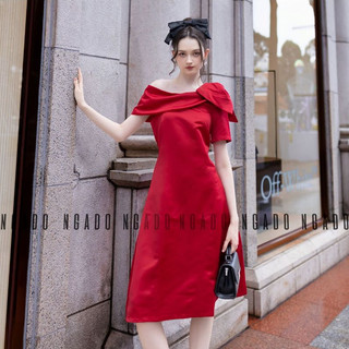 Đầm đỏ nơ vai NGA DO, Đầm thiết kế, váy thiết kế