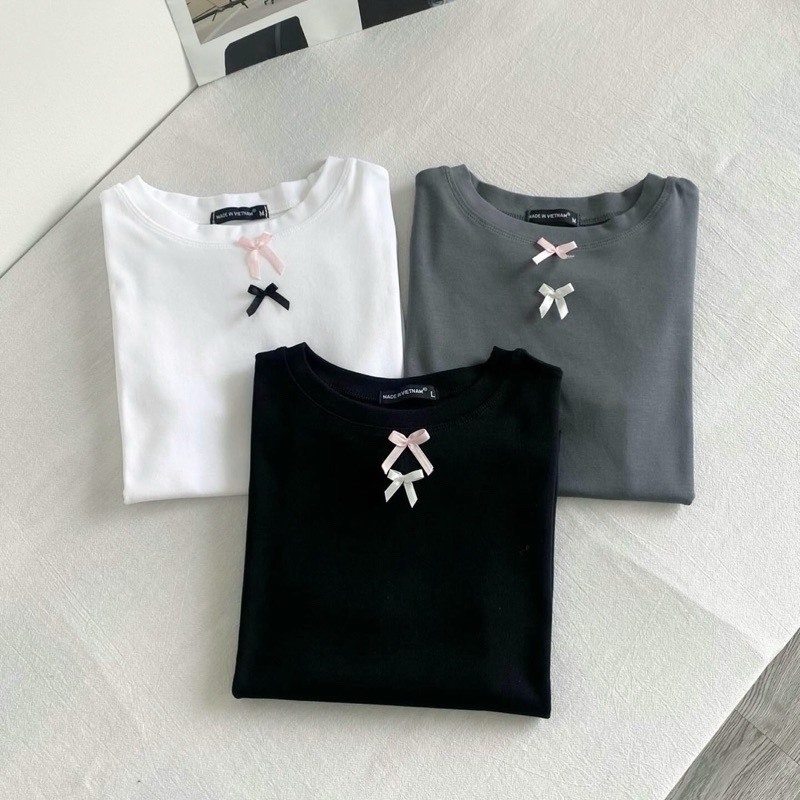 Áo Thun Đính Nơ Form Ôm Body Cho Nữ, Baby Tee Nhiều Màu Chất Cotton Dầy Dặn Mềm Mại Co Giãn Lên From Xinh MA833 | BigBuy360 - bigbuy360.vn